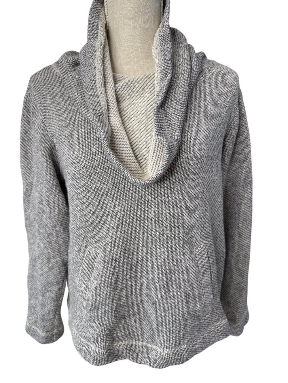 Eileen Fisher Cozy Tweed Cowl Neck Hooded Sweater size s Playful Texture & Hidde